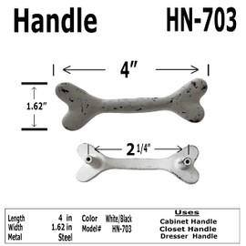 Antique Hardware Depot - 4"- Dog Bone Handle - Vintage Style Decor - Barn Door, Gate, Drawer and Cabinet Pull, Classic Iron Made Country Farmhouse pulls Black White Color- HN-701 (2)