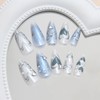 24Pcs Ombre Blue Press on Nails Medium Almond Fake Nails
