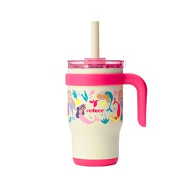 REDUCE 14 Oz Coldee Kids Tumbler with Lid and Straw - Coldee Insulated Travel Mug - Spill-Proof, Sweatproof Stainless Steel, BPA-Free - Includes Handle, Reusable Silicone Straw - Pink Mermaid
