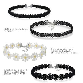 Oidea 10 Piece Set Suede Classic Gothic Tattoo Stretch Lace Choker Choker/Necklace for Women Girls Ladies – Black/White