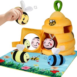 Sortnic Baby Toys 6-12 Months, Soft Beehive with 4 Sensory Bees, Map Pad, Rattle, Crinkle Paper, Squeaker, Mirror, Montessori Plush Toy for Toddlers 0-3 Years Old, Bee Plush Boy Girl Birthday Gifts