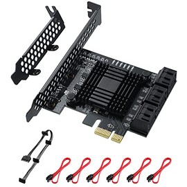 MZHOU PCIe SATA Card 6 Port, 6Gbps SATA 3.0 PCIe Cardï¼Support 6 SATA 3.0 Devices, with 6 SATA Cables &SATA Power Splitter Cable and Low Profile Bracketï¼JMB575+1061 Chipï¼