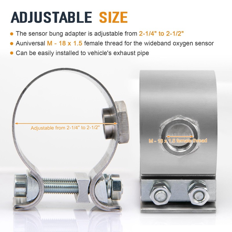Oxygen Sensor Adapter for 2-1/4"-2-1/2" Clamp-On Wideband Oxygen Sensor Pipe,