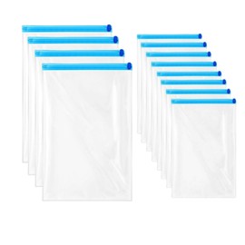 Pack of 12 Roll Up Compression Bags, Small Vacuum Storage Bag, Reusable Space Saver Waterproof Packing Bags for Travel and Home, No Pump Needed (50 x 70 cm + 40 x