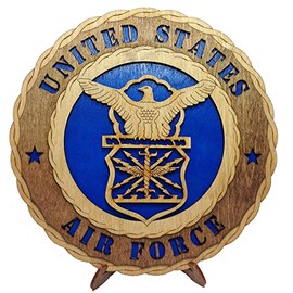 Distinctive Designs Specialty Gifts Traditional Air Force Emblem Armed Forces Military Decorative Custom Laser Crafted Three Dimensional Wooden Wall Plaque