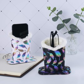 Siveit Eyeglass Holders, PU Leather Eyeglass Holder Stands with Soft Plush Lining - 2 Packs (White Feather, Black Feather)