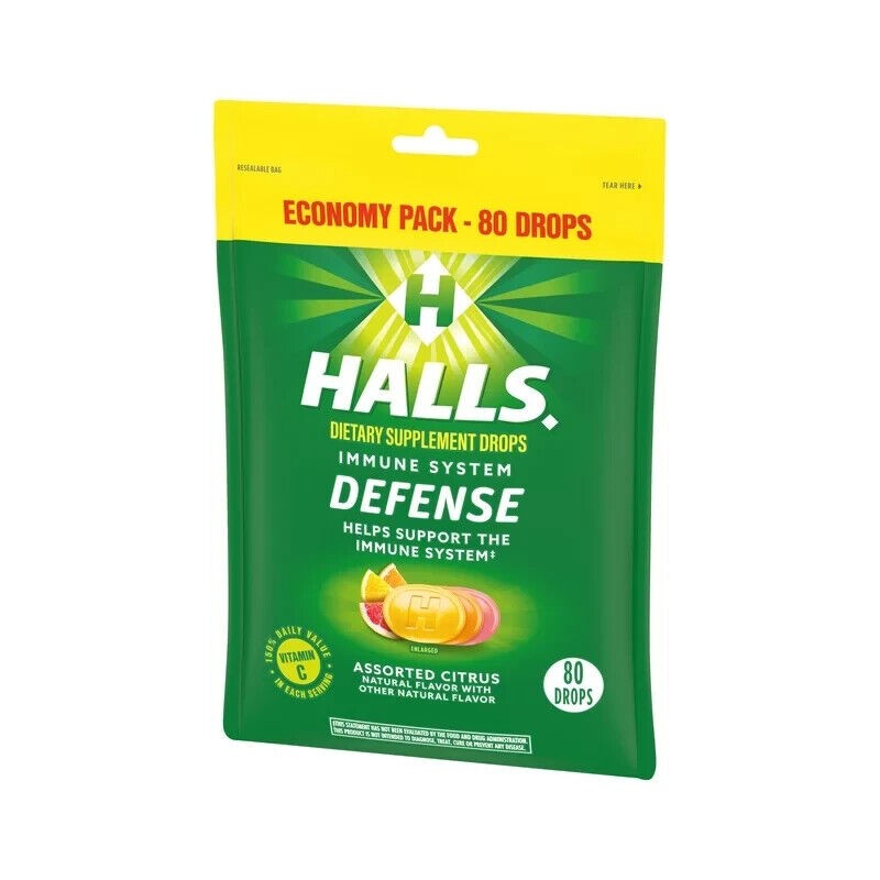 HALLS Defense Citrus Vitamin C Drops, 80-Count Economy Pack