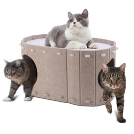 Felt Cat Bed with Extra Plenty of Space, Winter-proof Cat Basket & Cat Sleeping Area, Robust Indoor Cat House with Easy Assembly, 58 x 33 x 30 cm, 8 kg Load Capacity (Khaki, 58 x 33 x 30 cm)