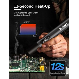 Cordless Soldering Iron Kit – 7s Fast Heat, Adjustable Temp 392–842°F, 2600mAh Rechargeable, LED Display, 3 C210 Tips & Stand for DIY Electronics Repair