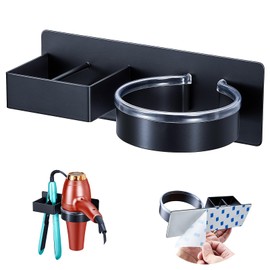Oukimly Blow Dryer Holder Wall Mounted, Hair Straightener Holder, Hair Dryer Holder Adhesive, Hair Tool Organizer for Flat Iron, Hairdryer, Curling Iron Holder for Bathroom Vanity Barber Shop (Black)