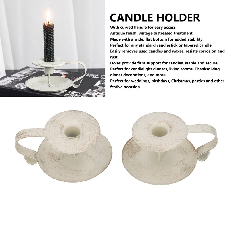 2pcs Taper Candle Holders Simple Antique Finish Iron Candle Holder