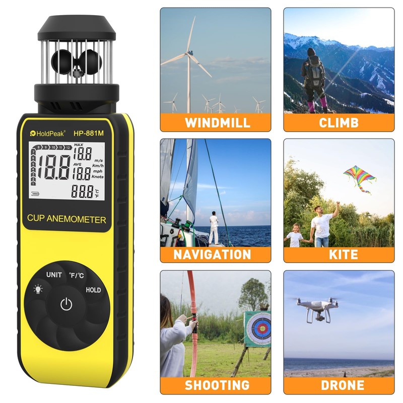 H HOLDPEAK Anemometer Wind Gauge, Digital Wind Speed Meter 881M