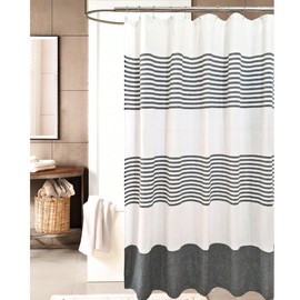 Serafina Home Nautical Striped Charcoal Black and White Fabric Shower Curtain: 100% Cotton Luxury Hotel with Detailed Decorative Weave for Bathroom 70" x 72" (Collin Charcoal)