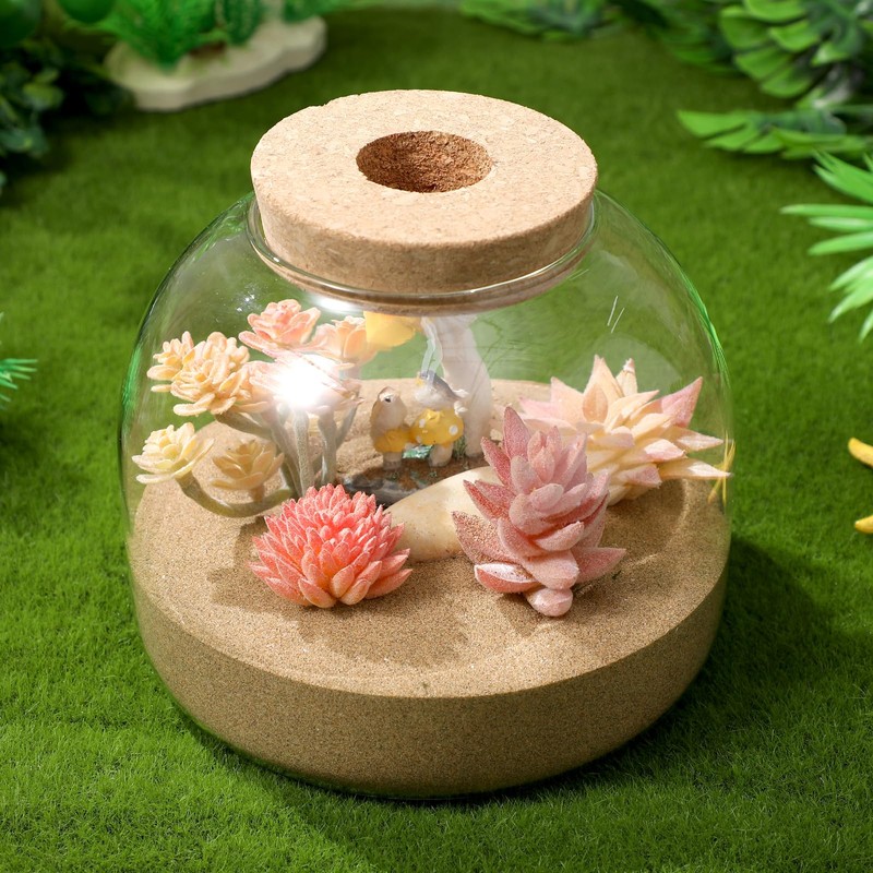 Cork Glass Bottle Container Tabletop Circle Vase Lid Plant Betta