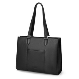 befen Black Genuine Leather Laptop Tote Bag for Women Work, Womens Totes Purse Shoulder Bags with 15.6" Laptop Compartment Handbags
