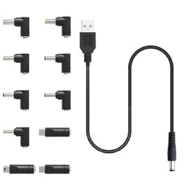 USB to DC 5V Power Cord, 5FT Universal DC 5.5x2.1mm Plug Jack Charging Cable with 10 Adapter Tips for LED Lights, Moon Lamp, USB-HUB, Mini Fan, Camera, Cartoon Watch, Mobile Phone Tablet and More.