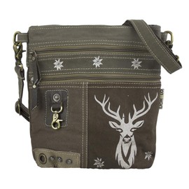 DOMELO Trachtentasche. Kleine Umhängetasche. Oktoberfest Damen Crossbody Bag mit Hirsch Aufdruck. Khakigrün Canvas Tasche als Geschenk für Trachtenmode Liebhaber