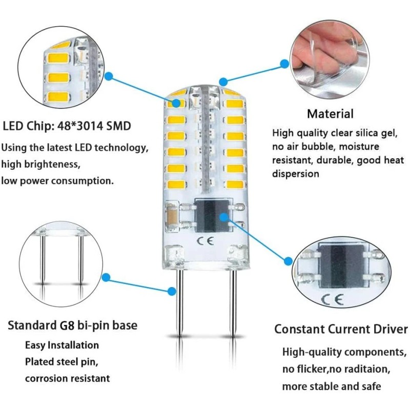 SMD 6 Pack- G8 LED Bulbs T4 64 3014 SMD