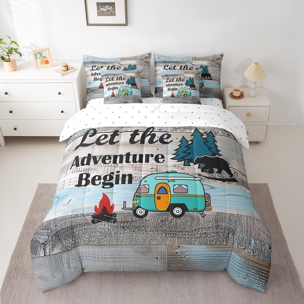 Erosebridal Rustic Camping Comforter Set for Travel Trailers Queen Size