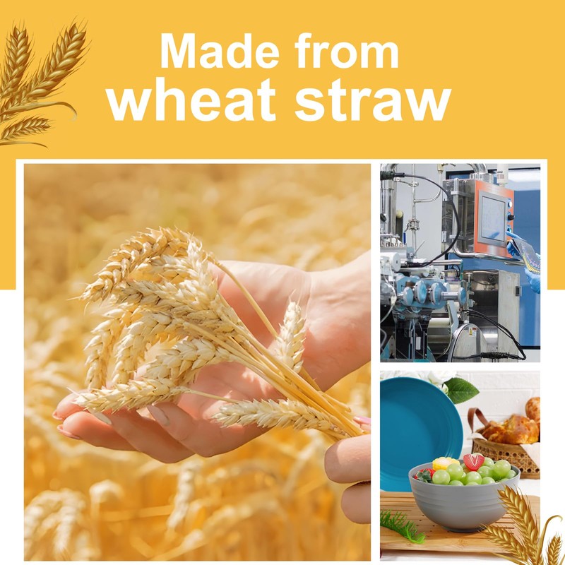 Rubtlamp 16Pcs Plastic Wheat Straw Dinnerware Set, Reusable Plastic Dishes