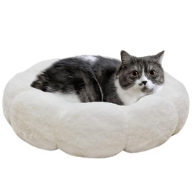 petfelix Cat Beds for Indoor Cats, Machine Washable Non-Skid, Fluffy Flower Cat Bed Cute, Anti Anxiety Dog Beds for Toy Size Dogs, 20 * 20 Inches, Cream