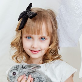 CEELGON 2PCS 5" Big Velvet Bow Black Toddler Hair Clips Accessories for Little Girl Pigtail