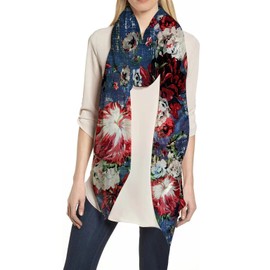 Lina & Lily Women's Scarf with Floral Pattern, A-Blue