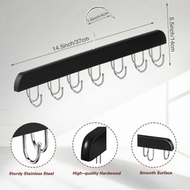 Oslynia 2 Pack Tank Top Hanger, Space Saving Hangers, Each with 14 Rustproof Metal Hooks, Black Sturdy Hard Wood Hangers for Closet Organizers and Storage, Clothes Tie Bra Belt Hanger for Home Dorm