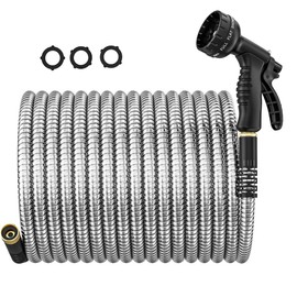 Metal Garden Hose 50 ft Stainless Steel Hose Heavy Duty Flexible Water Hose, Durable, 3/4" Solid Brass Fittings,Heavy Duty Garden Hose Collapsible and No Kink Water Pipe