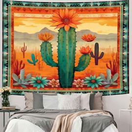 RichIdeas 80x60 Inches Desert Landscape Tapestry Cactus Anime Tapestries Wall Hanging Decor RITADJ715