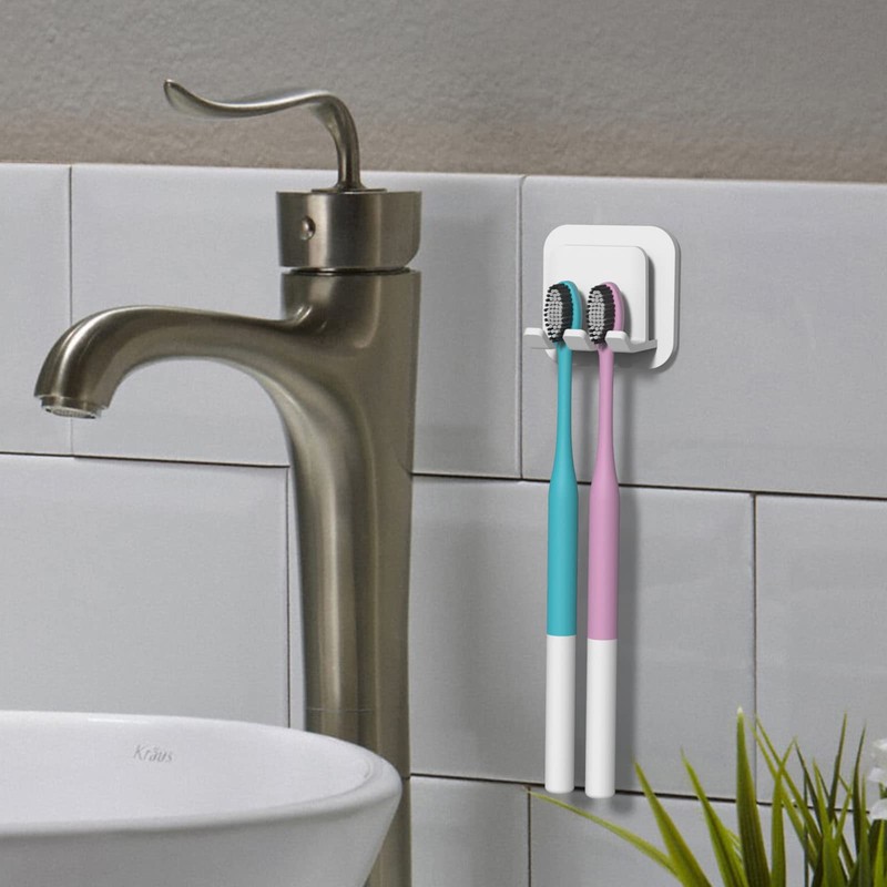 2 PCS Self-Adhesive Toothbrush Holders Wall Mounted, Water Proof Toothbrush