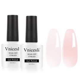Vnicesli Jelly Light Pink Nude Gel Nail Polish Kit, 2 Colors Translucent Sheer Nude Pink Nail Polish Soak Off LED Nail Varnish Natural Icy Jelly Pink Nude Gel Polish Set