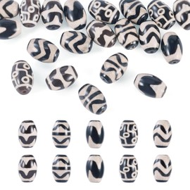Boutigem 20Pcs 5 Styles Oval Barrel Tibetan Style Dzi Beads Wave Eye Pattern Drum Natural Agate Beads Barrel Drum Gemstone Bead for DIY Rosary Prayer Bracelets Earrings Jewelry Making