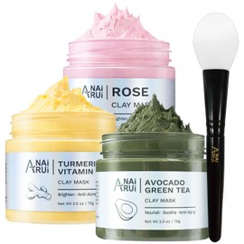 ANAI RUI ANAI RUI Turmeric Vitamin C Clay Mask -Rose Facial Mask -Avocado Green Tea Mud Mask,Facial Mask Skincare for Deep Cleansing,Purify Pores, SPA Mask Set, Facial Mask Set Gifts Set 2.5 oz each