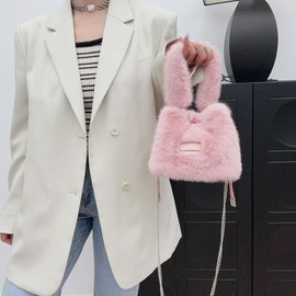 MEGAUK Women's Autumn Winter Bucket Bag, Faux Fur Handbag, Fluffy Shoulder Bag, Plush Shoulder Bag with Drawstring for Girls, 07906 Pink