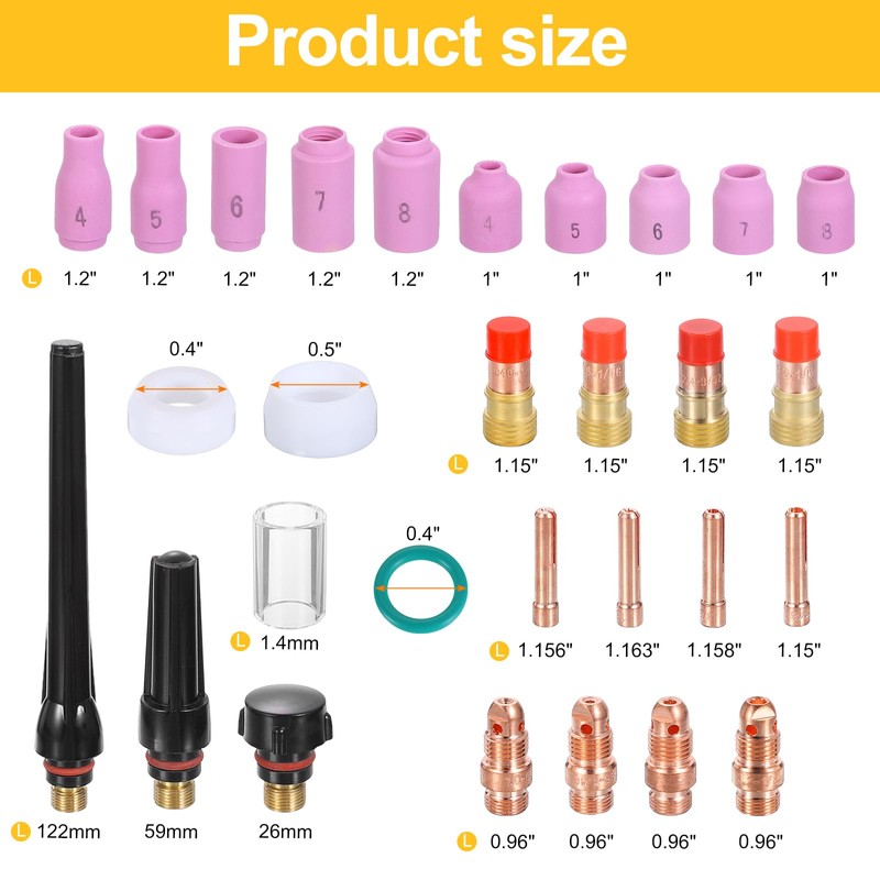 sourcing map 53pcs Tig Torch Kit for WP-17, WP-18, WP-26