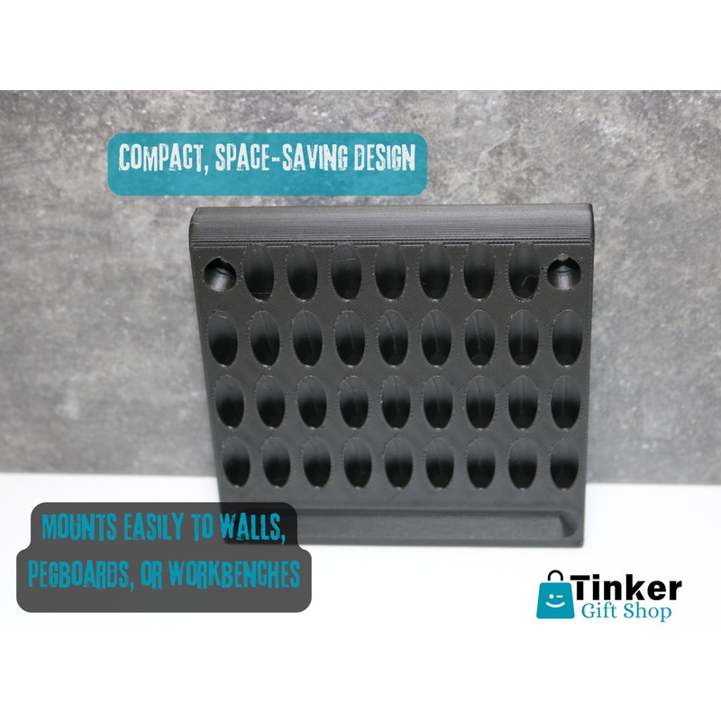 Wall-Mounted Drill Bit & Driver Organizer – 34 Slot Storage