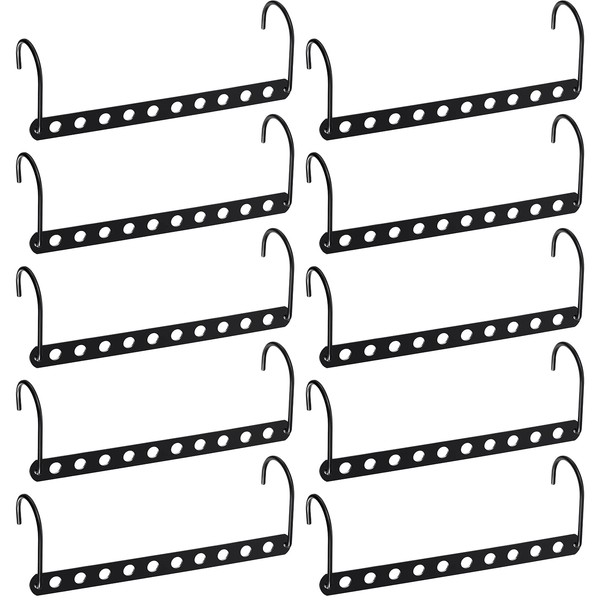 Pack of 10 Metal Magic Clothes Hangers Organiser Space-Saving Wardrobe Hanger Organiser Hook Design Wall Cabinet Organiser Hanger (Black)