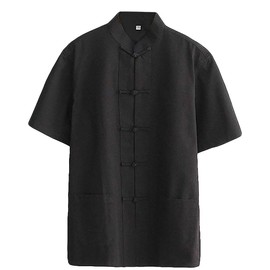 ZooBoo Men 's Tang Suit Summer Short Sleeved Shirt Cotton Shirts (M, Black)