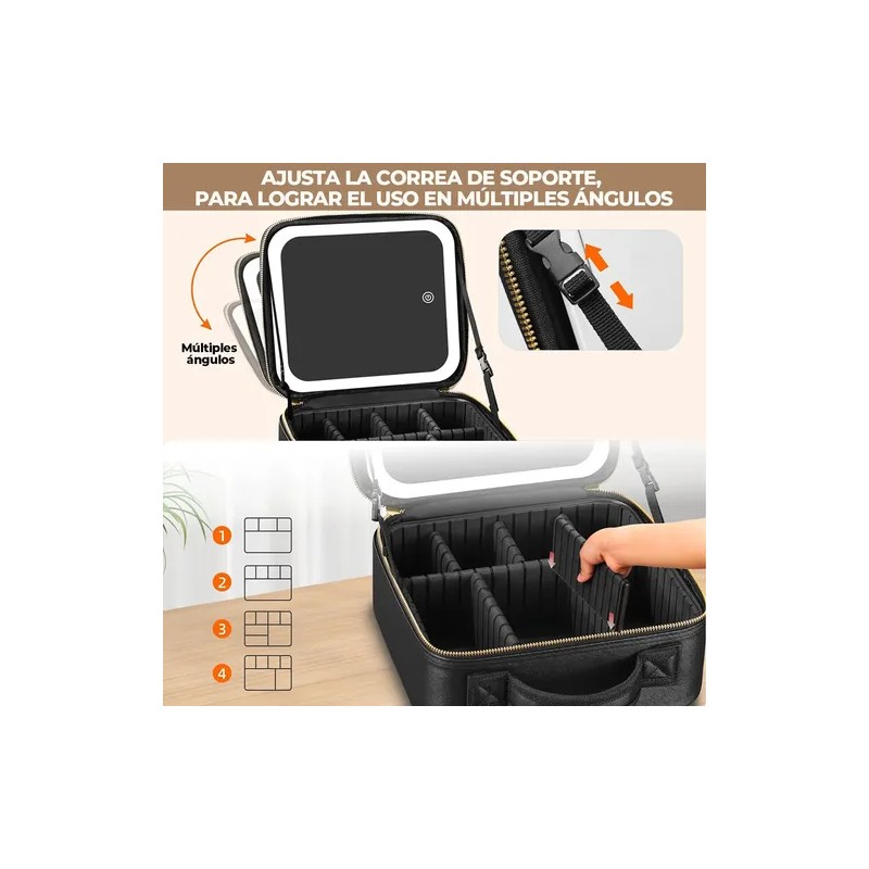 Maletin Estuche De Maquillaje Con Espejo Y Luz Led 3