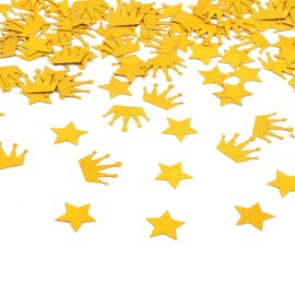 BBXWANG 100 Pcs Gold Confetti, 2.5cm Crown Star Confetti for Coronation Decorations, Glitter Confetti Coronation Party Decorations