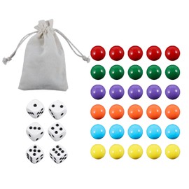 Medikaison 30Pcs 14MM Wahoo Board Game Replacement Marbles 6 Colors Aggravation Marbles with 6 Dices and 1 Storage Bag for Aggravation Wahoo Board Game
