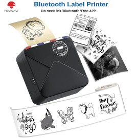 Phomemo M02S Bluetooth Pocket Thermal Printer 300dpi Portable Handheld Inkless - 3 Rolls White Self-adhesive Thermal Paper