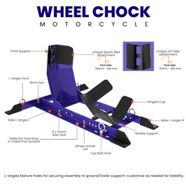 GRAND PITSTOP Universal Wheel Chock for Motorcycle Stand for Trailer Completely Adjustable Detachable Foldable Wheel Chock (Blue)