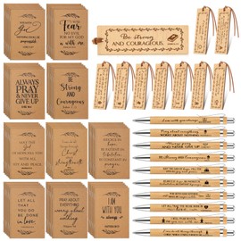 Fuutreo 150 Pcs Christian Gifts Bulk 50 Bible Verse Notebook 50 Bible Bamboo Ballpoint Pen 50 Religious Bookmarks Christian Notepad Prayer Journal for Church Sunday School Teacher Appreciation Gifts