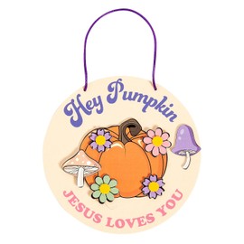 Fun Express 6 1/2" x 6 1/2" Religious Hey Pumpkin Jesus Loves You Sign Foam Craft Kit - Makes 12