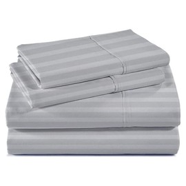 Giza Cotton Sheets Split King Sheets-Giza Cotton Sheets Split Split King Size Giza Sheets, 100% Long Staple Giza Cotton Split King Sheets (Split King Size, Light Grey Stripe)