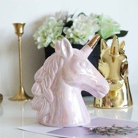 Hosoncovy Ceramic Unicorn Piggy Bank Coin Bank Money Box Children Bedroom Decoration Birthday Gifts (Pink)