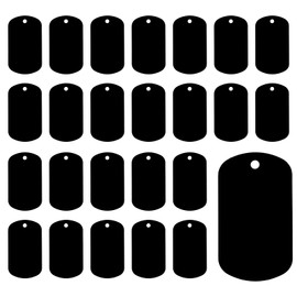 BOHUIZ Pack of 25 Aluminium Engraving Blanks Dog Tags Key Ring Blanks with Hole Black Metal Tags for Engraving Blank Dog Tags Blank Signs for Engraving