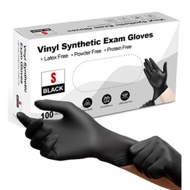 PROMART Black Vinyl Disposable Gloves - Powder and Latex Free Medical Exam Gloves, Black, Industrial Grade, Non-Sterile, Food Safe, Disposable Gloves, Cooking & Cleaning, Box of 100 (100, SMALL)